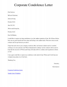 LETTER OF CONDOLENCE FROM COMPANY