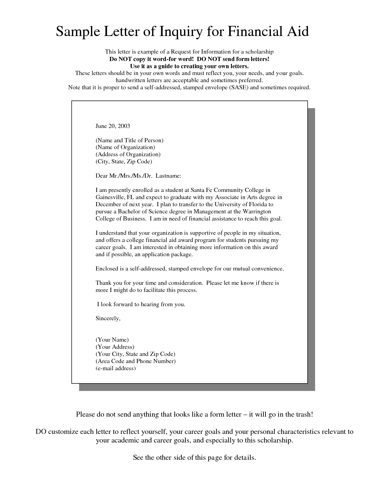 Financial Aid Appeal Sample Letter from www.sampleletter1.com