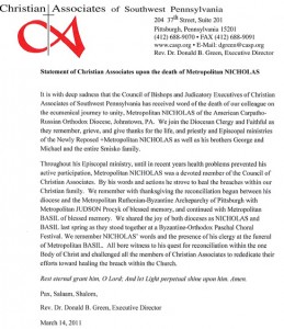 LETTER OF CONDOLENCE FROM CHURCH