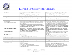 LETTER OF CREDIT REFERENCE
