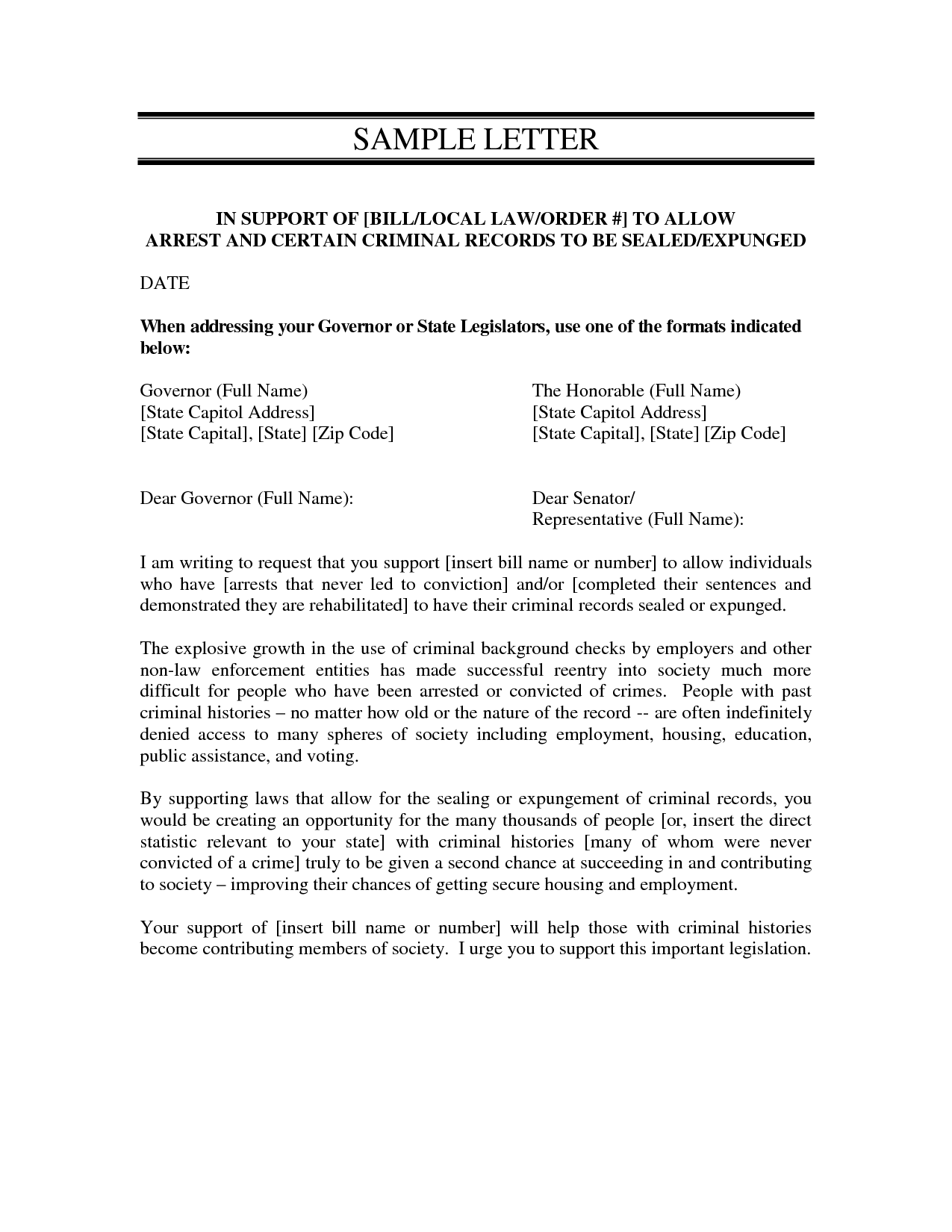 Letter Of Reference For Expungement Sample Templates