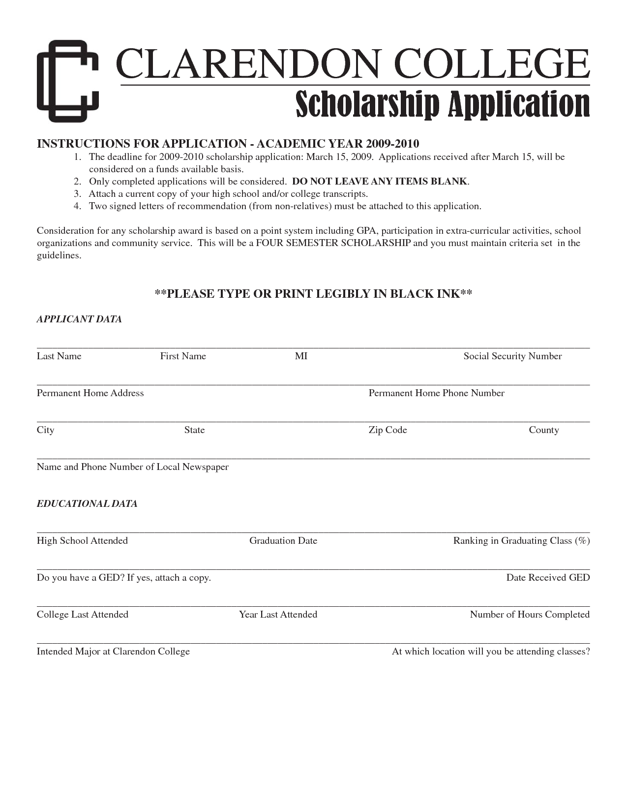 scholarship application letter sample doc